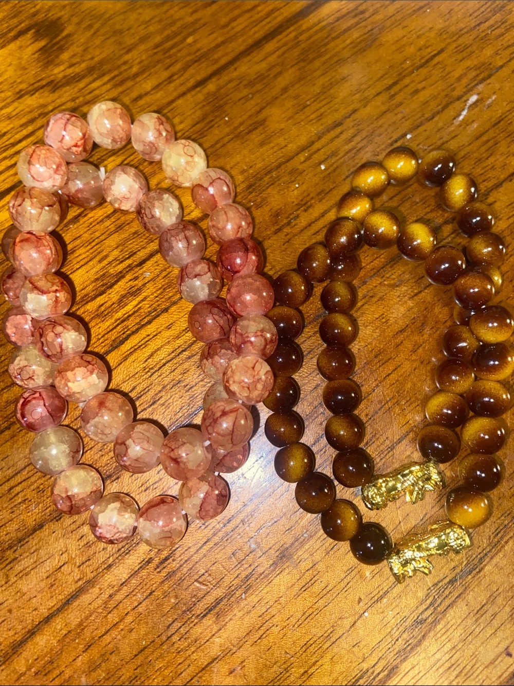 Women's Pink Agate & Brown Tiger Eye Beaded Bracelet Set